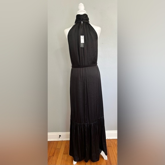Banana Republic Elegant Black Satin Twisted Halter Maxi Dress 6 Tall - Picture 4 of 8